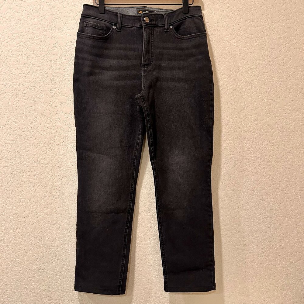 Lee Jeans Ultra Lux Comfort Women's Black Straight Leg Slim Fit Mid Rise Sz 10